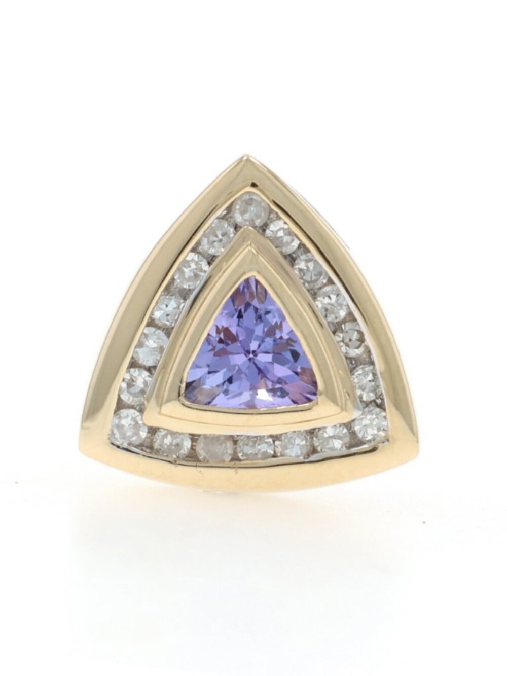 Yellow Gold Tanzanite Diamond Halo Pendant - 14k Trillion .58ctw
